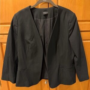 Ann Taylor Black Collarless Open-Front Blazer